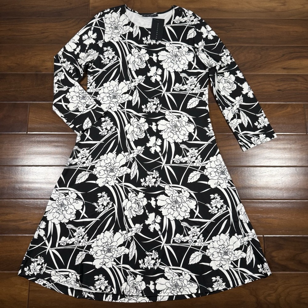 Bryn Walker Women's Size Medium Black & White Ponti Floral Rya Midi‎ Dress